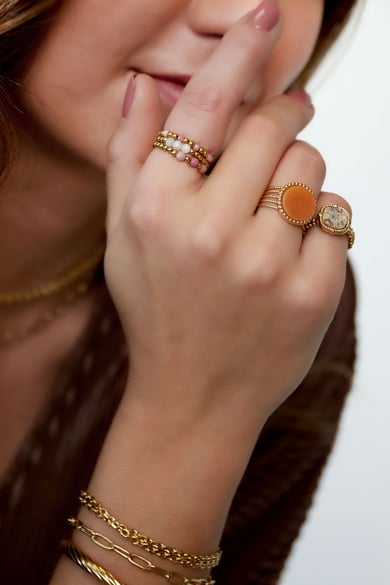 Statement-Ring Stein - Beige - Naturstein-Kollektion Beige &amp; Goldfarbe Edelstahl One size h5 Bild4